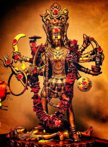 A metal statue or murthi of the Hindu goddess Kali